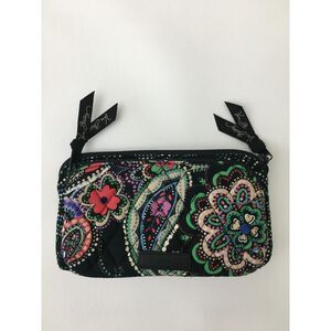 Vera Bradley Double Zip Wristlet Black Multicolor Floral Paisley Quilted Pouch